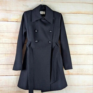 Laundry By Sheli Segal Size 2 Woolen Blend Jacket Black Double Breasted Belted